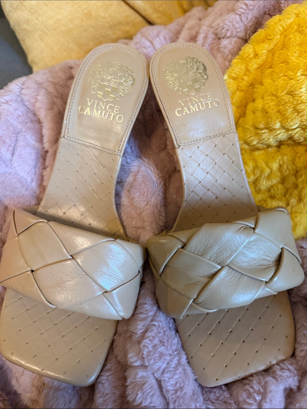 Vince Camuto Braided Leather Slide Sandals in Beige